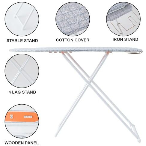 Kuber Industries 42 Inch Ironing Board For Clothes|Adjustable Height Ironing Stand|Press Table For Home (Grey)