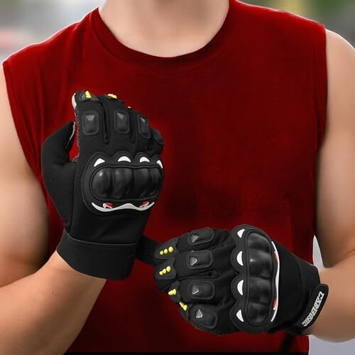 Carbinic Bike Riding Gloves For Men Women | Adjustable Wrist, Strong Knuckle Protection | Touch Screen Sensitivity At Thumb & Index | Washable & Breathable Hand Gloves | Bike Accessories | Large Black
