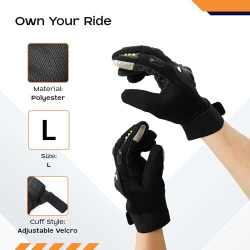 Carbinic Bike Riding Gloves For Men Women | Adjustable Wrist, Strong Knuckle Protection | Touch Screen Sensitivity At Thumb & Index | Washable & Breathable Hand Gloves | Bike Accessories | Large Black