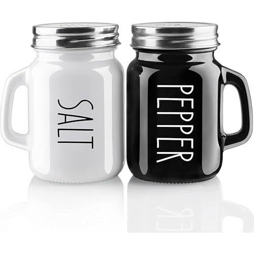 The Better Home Glass Salt & Pepper Shakers Set- Black & White | Moisture-Proof Seasoning Shakers With Handle | Perfect Pour Holes For Kitchen Dining Table Restaurant (Pack Of 1)