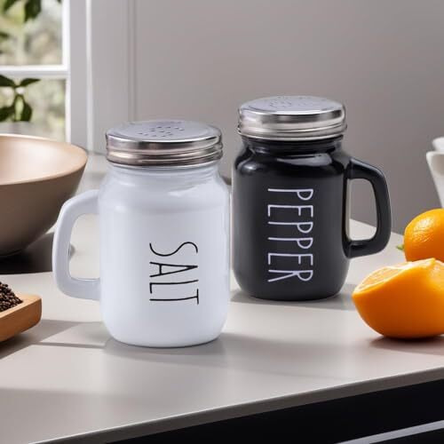 The Better Home Glass Salt & Pepper Shakers Set- Black & White | Moisture-Proof Seasoning Shakers With Handle | Perfect Pour Holes For Kitchen Dining Table Restaurant (Pack Of 1)