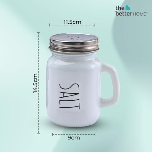 The Better Home Glass Salt & Pepper Shakers Set- Black & White | Moisture-Proof Seasoning Shakers With Handle | Perfect Pour Holes For Kitchen Dining Table Restaurant (Pack Of 1)