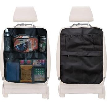 Carbinic Car Back Seat Organizer | Foldable Storage Travel Organiser | Multi Pocket Storage For Bottle, Car Accessories, Gadgets, Toys | Efficient Car Storage | Black- Universal Fit | Pack Of 2