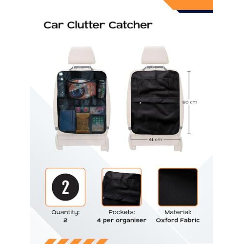 Carbinic Car Back Seat Organizer | Foldable Storage Travel Organiser | Multi Pocket Storage For Bottle, Car Accessories, Gadgets, Toys | Efficient Car Storage | Black- Universal Fit | Pack Of 2