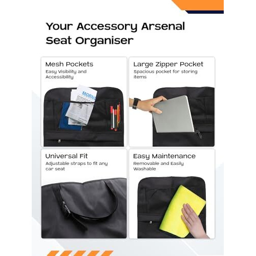 Carbinic Car Back Seat Organizer | Foldable Storage Travel Organiser | Multi Pocket Storage For Bottle, Car Accessories, Gadgets, Toys | Efficient Car Storage | Black- Universal Fit | Pack Of 2