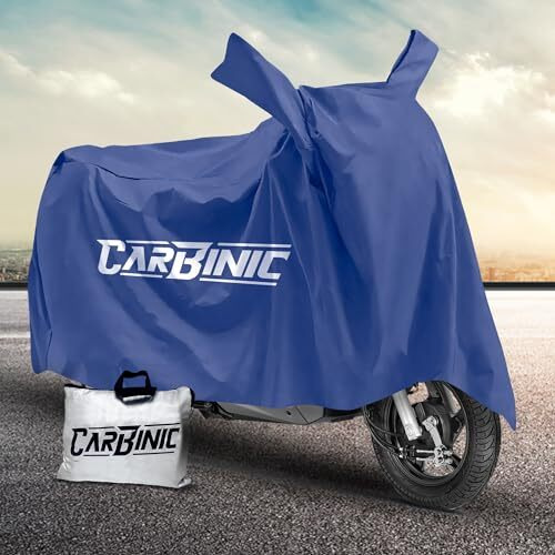 Carbinic Water Resistant Scooter Cover Honda Activa 6G Tvs Jupiter Bajaj Chetak Electric Scooty Dustproof Washable Uv Proof Scratchproof With Mirror Pocket Blue, For