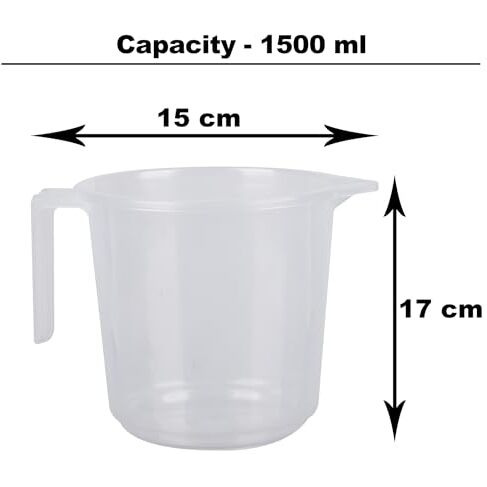 Kuber Industries Bathroom Mug | Plastic Bath Mug For Bathroom | Strong Mug For Bathroom | Toilet Mug | Washroom Jug | Mug For Bathing | 1500 Ml | Pack Of 2 | Transparent