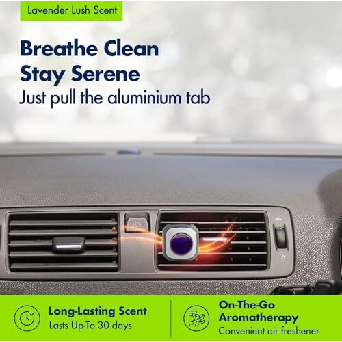 Absorbia Lavender Car Air Freshener Vent Clips, 6 Pack, 4Ml Capacity Each, Purple & Black, Blister Pack