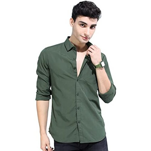 Ketch Cotton Men's Slim Fit Shirt (Khsh001033_Green Xl)