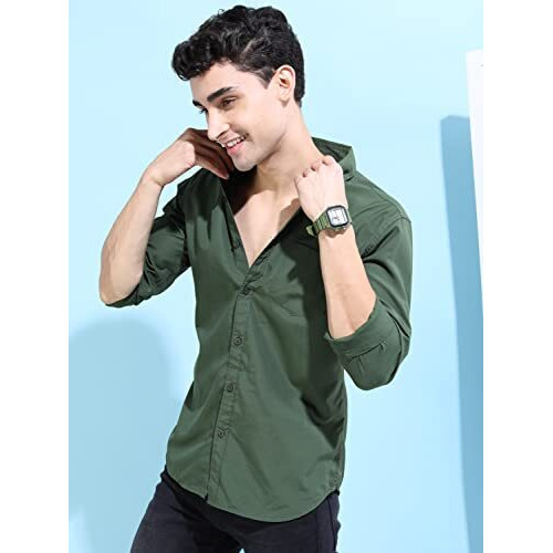 Ketch Cotton Men's Slim Fit Shirt (Khsh001033_Green Xl)