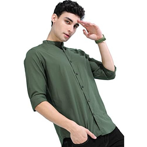 Ketch Cotton Men's Slim Fit Shirt (Khsh001048_Green L)