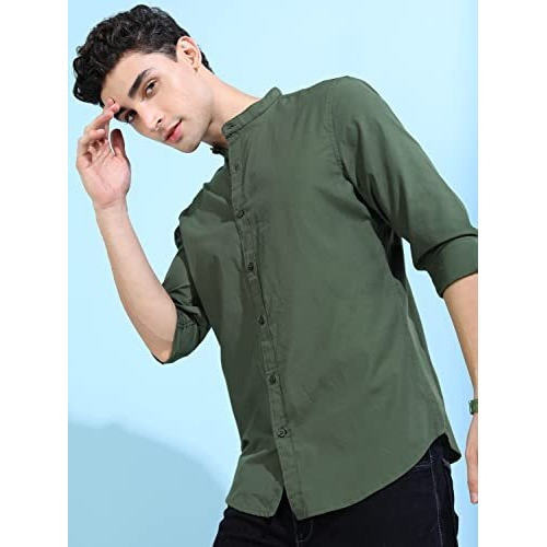 Ketch Cotton Men's Slim Fit Shirt (Khsh001048_Green L)