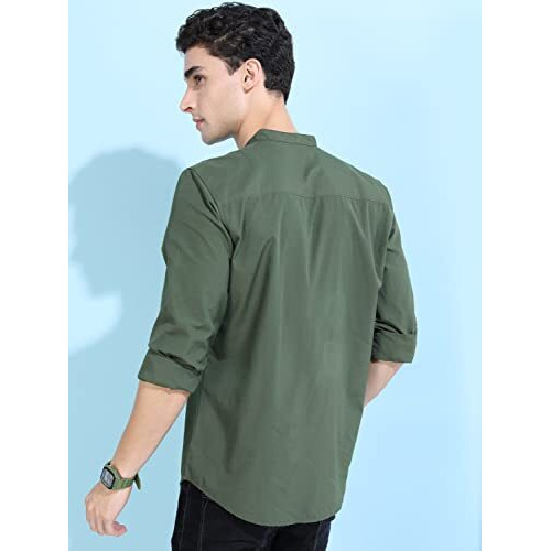 Ketch Cotton Men's Slim Fit Shirt (Khsh001048_Green L)