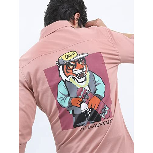Ketch Men's Cotton Slim Fit Shirt (Khsh001173_Dusty Pink, Large