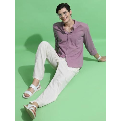 Highlander Men's Solid Slim Fit Shirt (Hlsh014892_Mauve