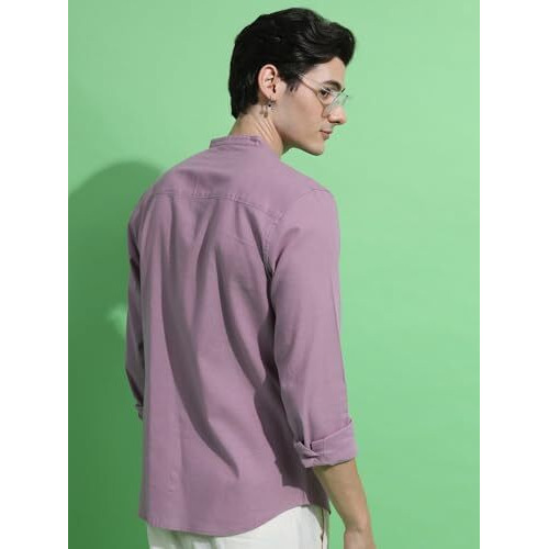 Highlander Men's Solid Slim Fit Shirt (Hlsh014892_Mauve
