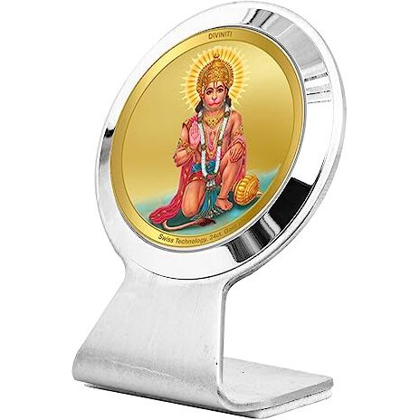 Diviniti 24K Gold Plated Foil Lord Hanuman Ashirwad Photo Frame For Car Dashboard, Table Decor|Mcf 1Cr Metallic Frame And 24K Gold Plated Foil|Idol For Pooja, Prayer, Gifts Items (6.3X5.5 Cm)
