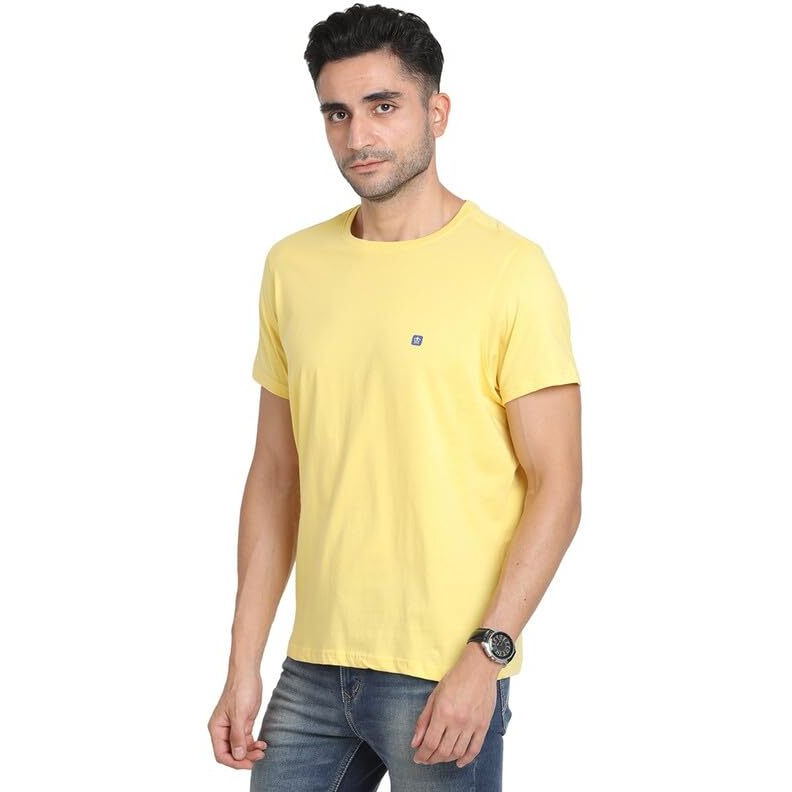 Turtle Men 100% Cotton Yellow Chest Printed Round Neck Half Sleeve Casual Essential T-Shirt