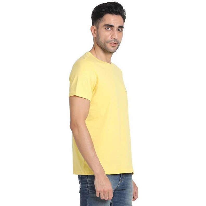 Turtle Men 100% Cotton Yellow Chest Printed Round Neck Half Sleeve Casual Essential T-Shirt