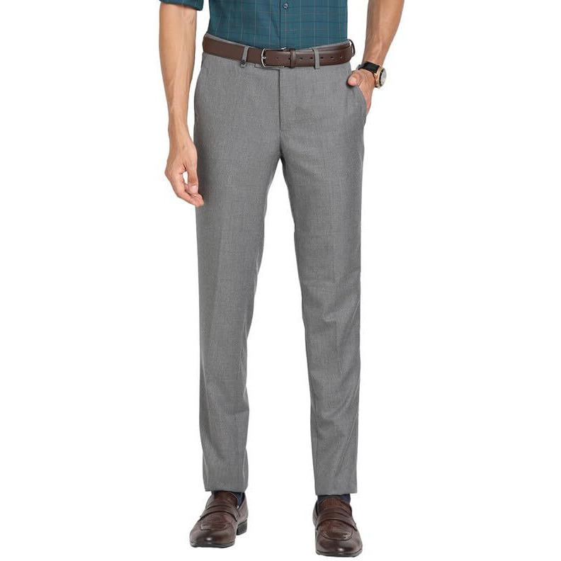 Turtle Men Poly Viscose Grey Solids Slim Fit Formal Trouser