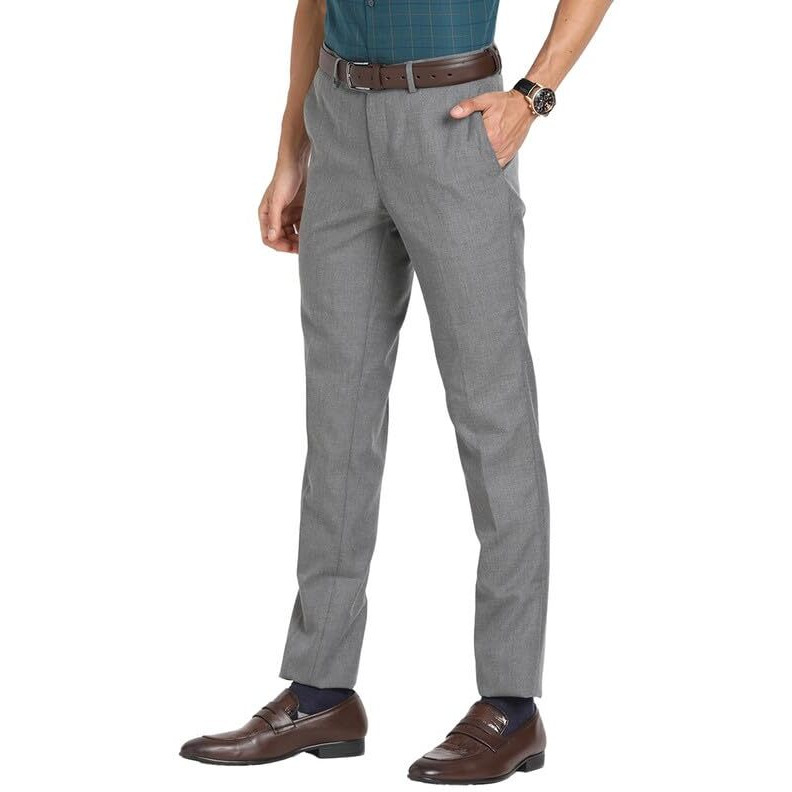 Turtle Men Poly Viscose Grey Solids Slim Fit Formal Trouser