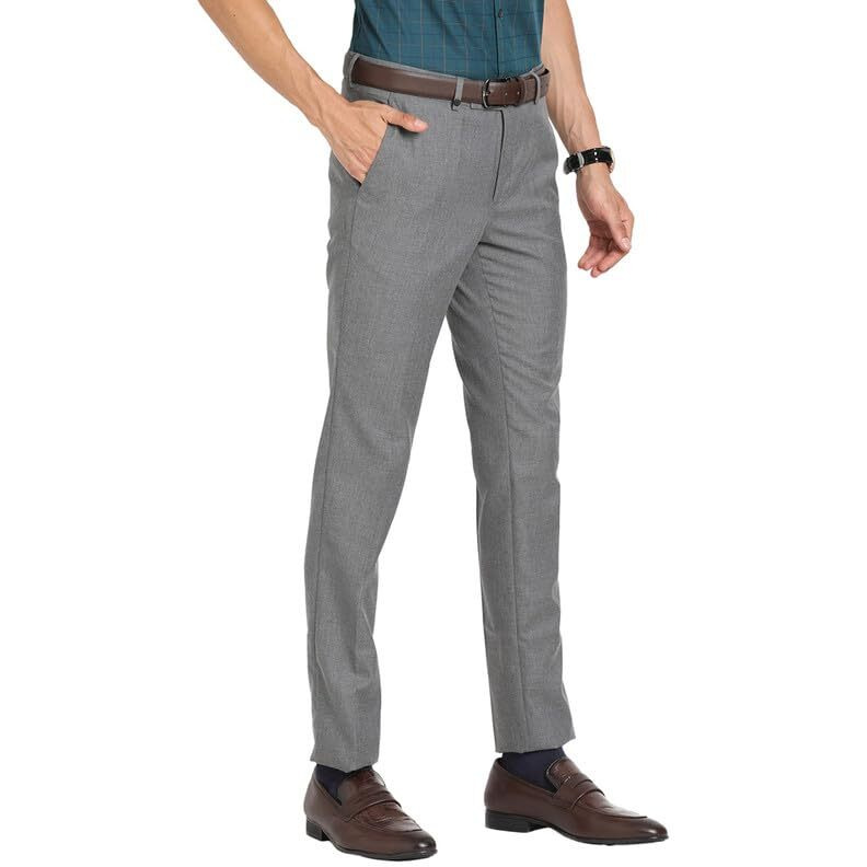 Turtle Men Poly Viscose Grey Solids Slim Fit Formal Trouser