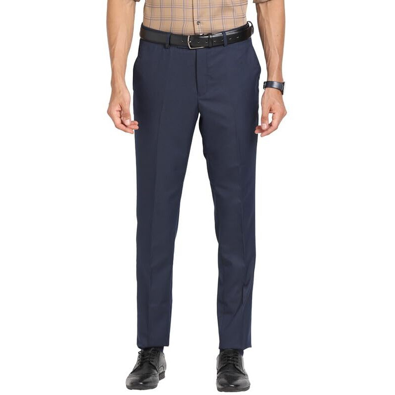 Turtle Men Pv Navy Solids Slim Fit Formal Trouser