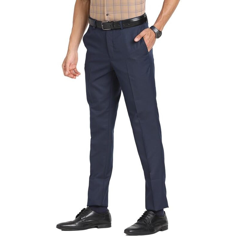 Turtle Men Pv Navy Solids Slim Fit Formal Trouser