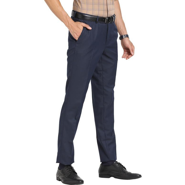 Turtle Men Pv Navy Solids Slim Fit Formal Trouser