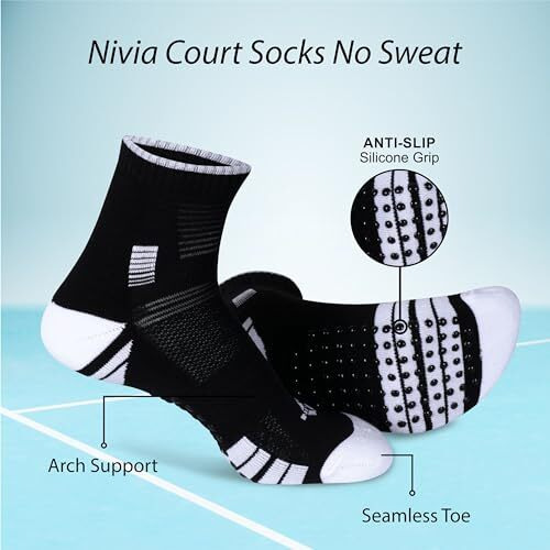 Nivia Badminton Court Bamboo Performance Socks High Ankle-Black (Free Size)