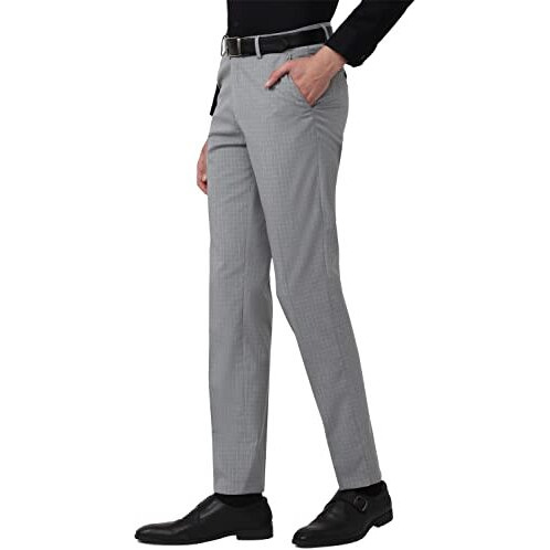 Peter England Men's Textured Everyday Signature Neo-Slim Fit Formal Mid Rise Trouser Light Grey, 34