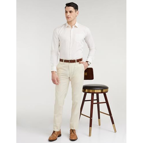Peter England Men's Slim Fit Solid Formal Trouser Off White