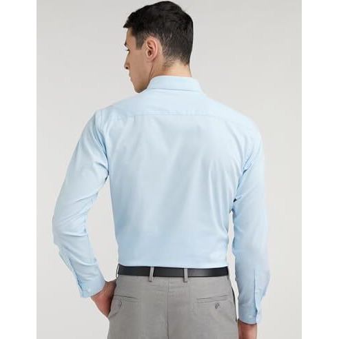 Peter England Men's Everday Regular Fit Solid Shirt | Cotton Rich | 5-Pin Pocketing Light Blue