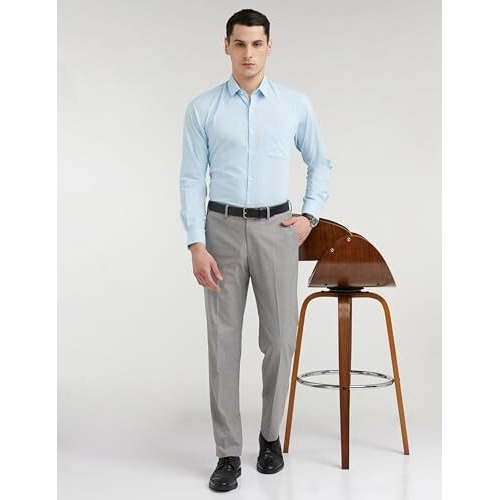 Peter England Men's Everday Regular Fit Solid Shirt | Cotton Rich | 5-Pin Pocketing Light Blue