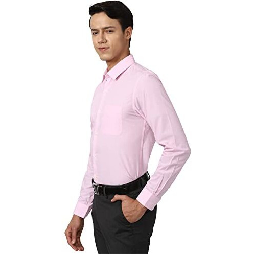 Peter England Men's Everyday Solid Slim Fit Full Sleeve Formal Shirt | Cotton-Rich Light Pink