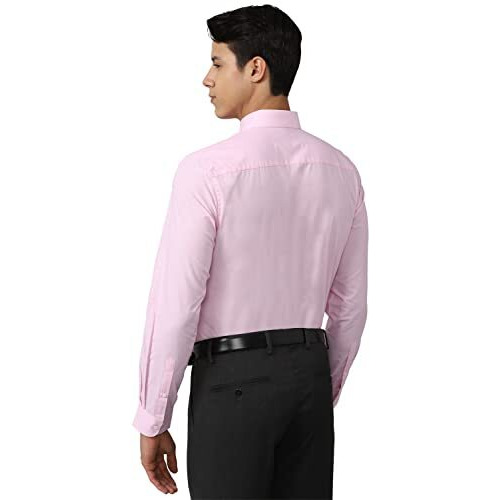 Peter England Men's Everyday Solid Slim Fit Full Sleeve Formal Shirt | Cotton-Rich Light Pink