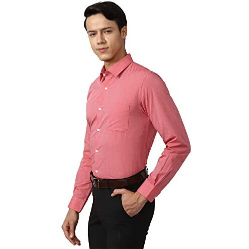 Peter England Men's Everyday Solid Slim Fit Full Sleeve Formal Shirt | Cotton-Rich Red, 44