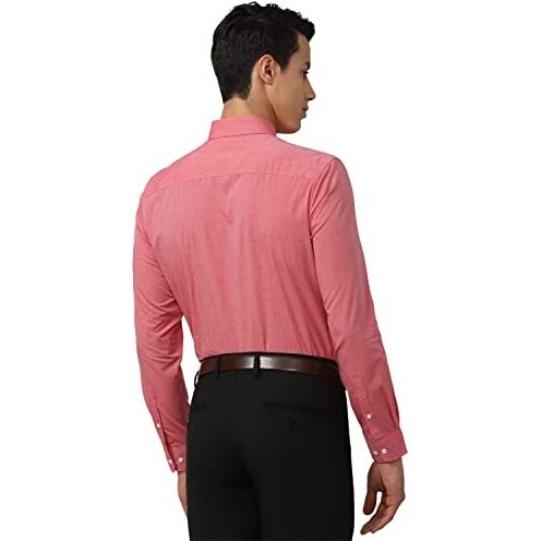 Peter England Men's Everyday Solid Slim Fit Full Sleeve Formal Shirt | Cotton-Rich Red, 44