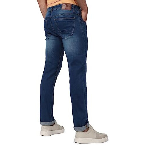 Peter England Men's Classic Tapered Stretchable Twill Jeans Medium Blue