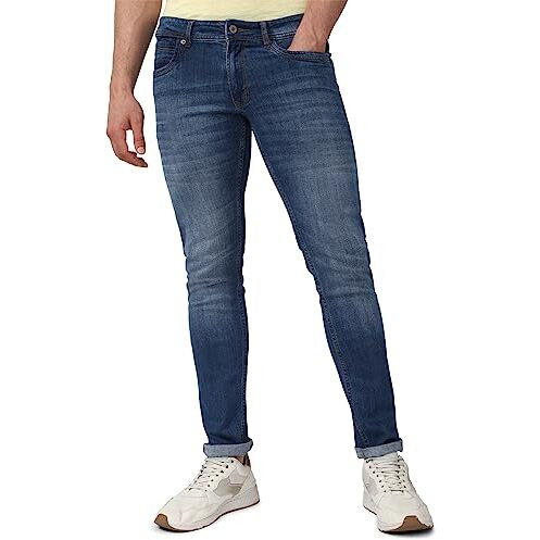 Peter England Men's Mid Wash Stretchable Jeans Medium Blue