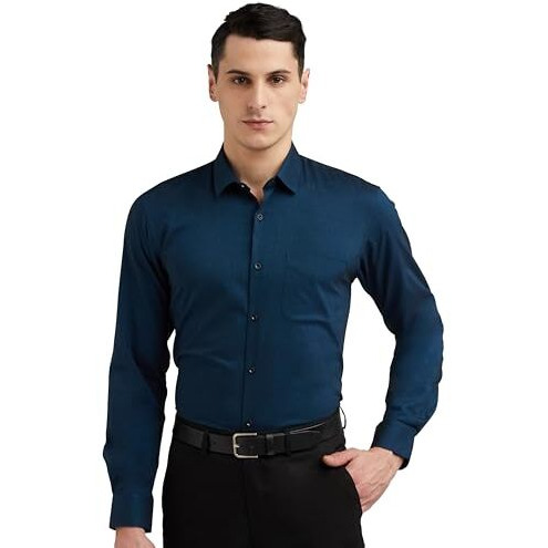 Peter England Men's Everyday Solid Slim Fit Full Sleeve Formal Shirt | Cotton-Rich, Blue