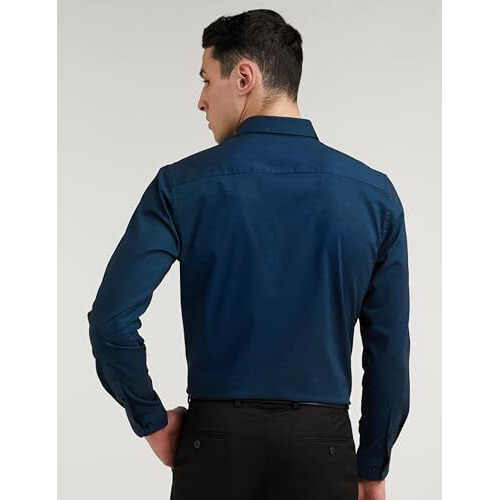 Peter England Men's Everyday Solid Slim Fit Full Sleeve Formal Shirt | Cotton-Rich, Blue