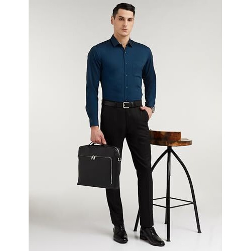 Peter England Men's Everyday Solid Slim Fit Full Sleeve Formal Shirt | Cotton-Rich, Blue