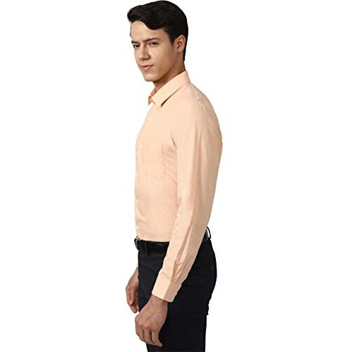 Peter England Men's Everyday Solid Slim Fit Full Sleeve Formal Shirt | Cotton-Rich Light Peach, 39