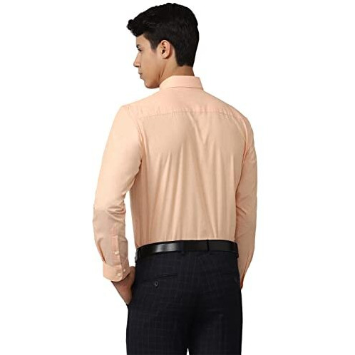 Peter England Men's Everyday Solid Slim Fit Full Sleeve Formal Shirt | Cotton-Rich Light Peach, 39