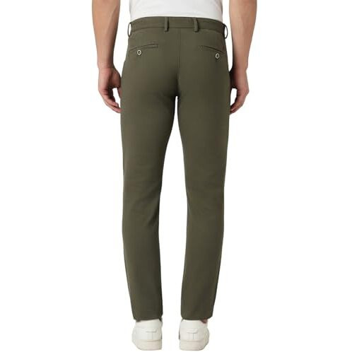 Peter England Men's Mid Rise Super Slim Fit Stretchable Everyday Casual Trouser | Scoop Pocket Premium Twill Chinos | Flat Front Dark Green, 34
