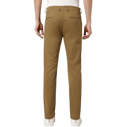 Peter England Men's Mid Rise Super Slim Fit Stretchable Everyday Casual Trouser | Scoop Pocket Premium Twill Chinos | Flat Front Dark Khaki, 34