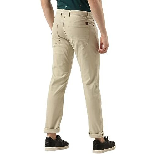 Peter England Men's Super Slim Fit Stretchable Everyday Casual Trouser | Scoop Pocket Premium Twill Chinos | Flat Front Beige, Mid Rise, 38