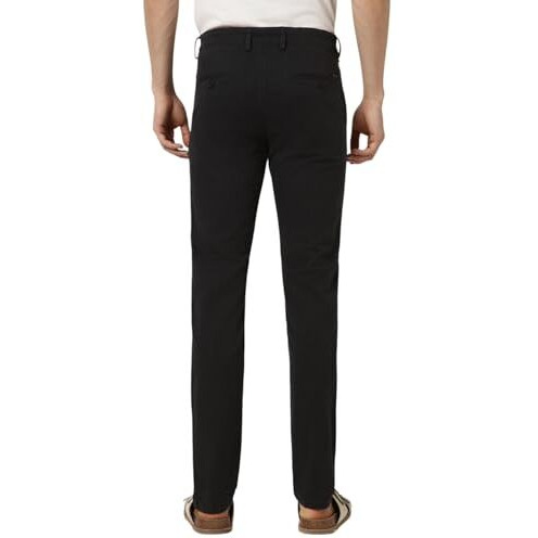 Peter England Men's Super Slim Fit Stretchable Everyday Casual Mid Rise Trouser | Scoop Pocket Premium Twill Chinos | Flat Front Black, 32