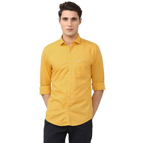 Peter England Men's Slim Fit Shirt (Pjsfpsspg56224_Yellow